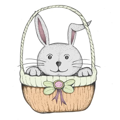 how to draw a easter bunny holding a basket